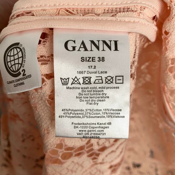 Ganni Duval Corded Lace Pink Midi Dress Womens EU 38 US 6/8 - Picture 14 of 16